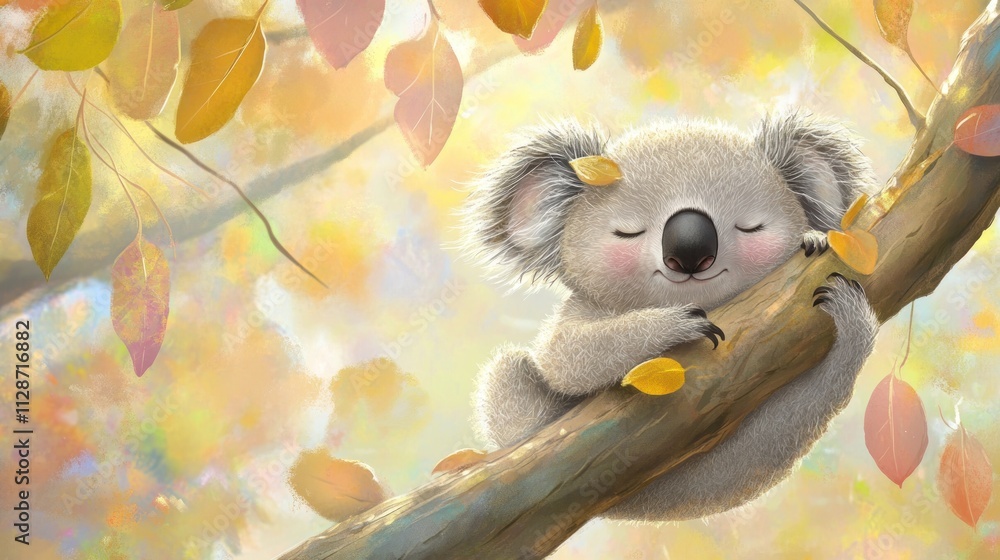 Fototapeta premium Peaceful Koala Sleeping in Autumn Tree