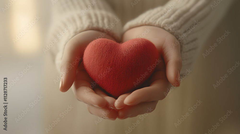 glowing red heart cradled gently in warm hands, symbolizing love and care glowing red heart cradled gently in warm hands, symbolizing love and care