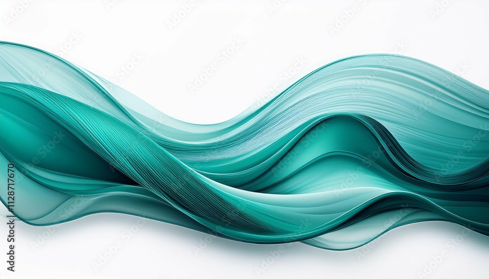Fototapeta premium abstract design featuring flowing teal waves on a white background conveying a sense of calm and fluidity