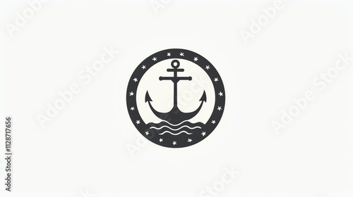 A black and white icon of an anchor in a circle.