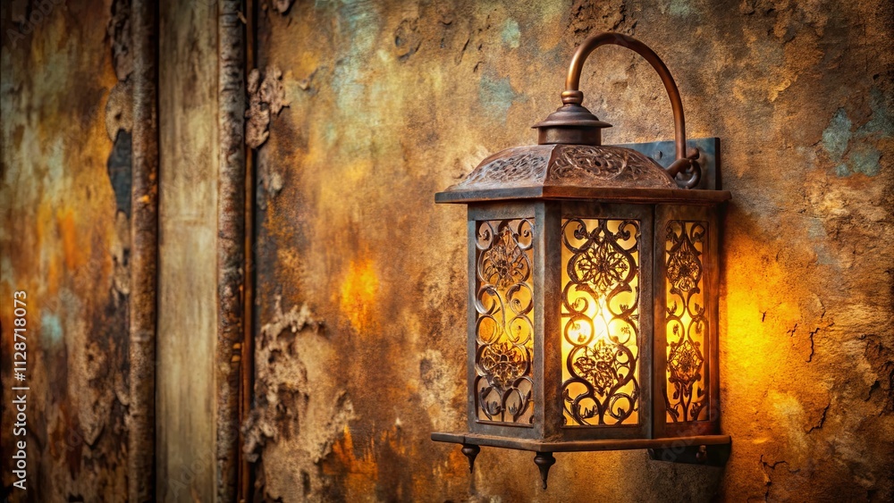 A weathered and aged lantern with intricate metalwork casts a warm glow against a rustic, textured backdrop. A weathered and aged lantern with intricate metalwork casts a warm glow against a rustic, textured backdrop.