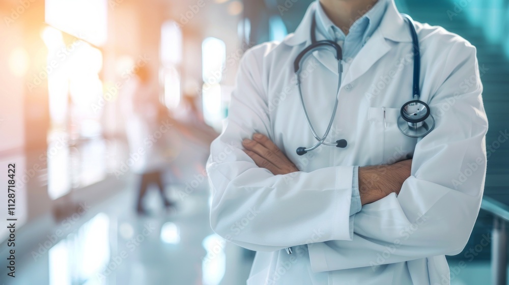 The image shows a person wearing a white medical lab coat The image shows a person wearing a white medical lab coat