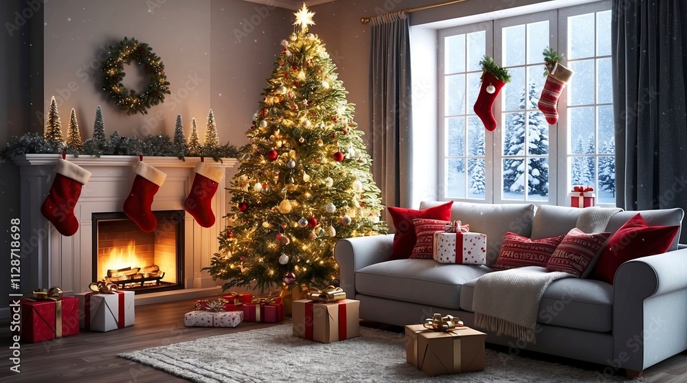 christmas tree with fireplace and gifts,a_cozy_living_room_during_christmas_a_beautif christmas tree with fireplace and gifts,a_cozy_living_room_during_christmas_a_beautif