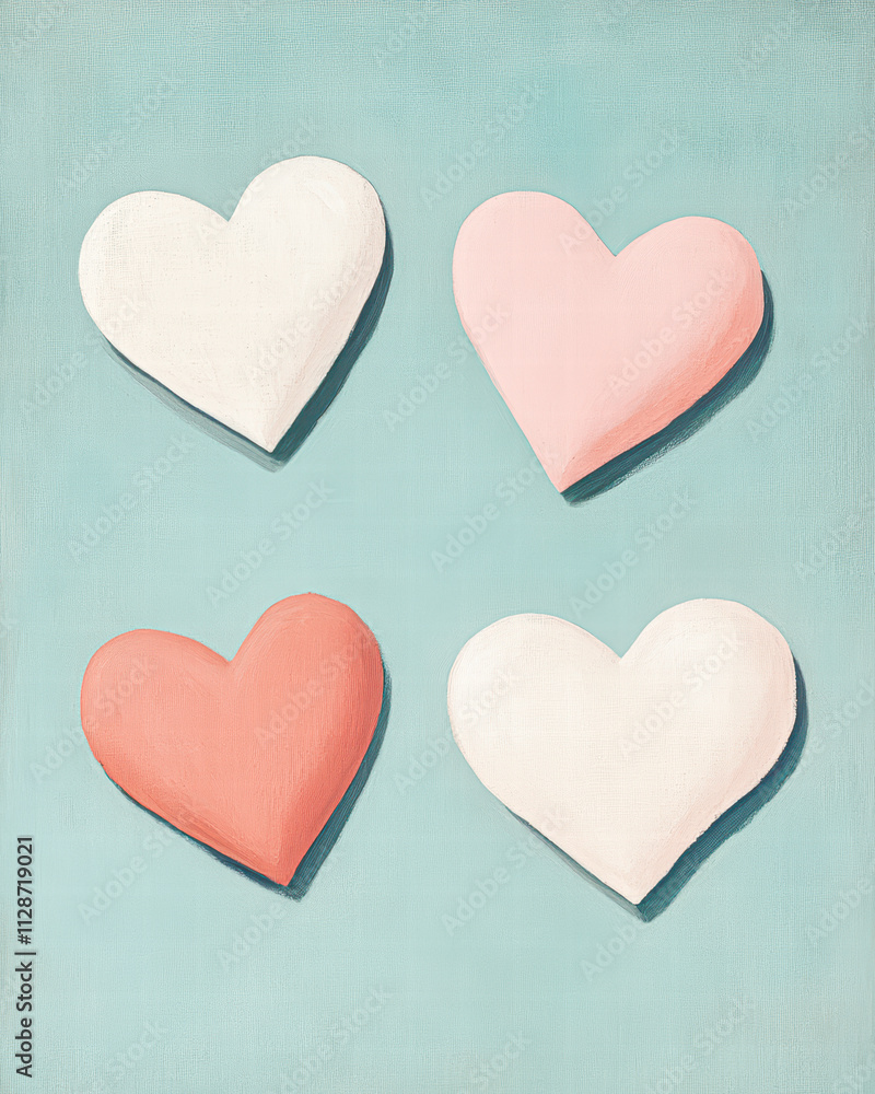 Four hearts are painted on a blue background Four hearts are painted on a blue background