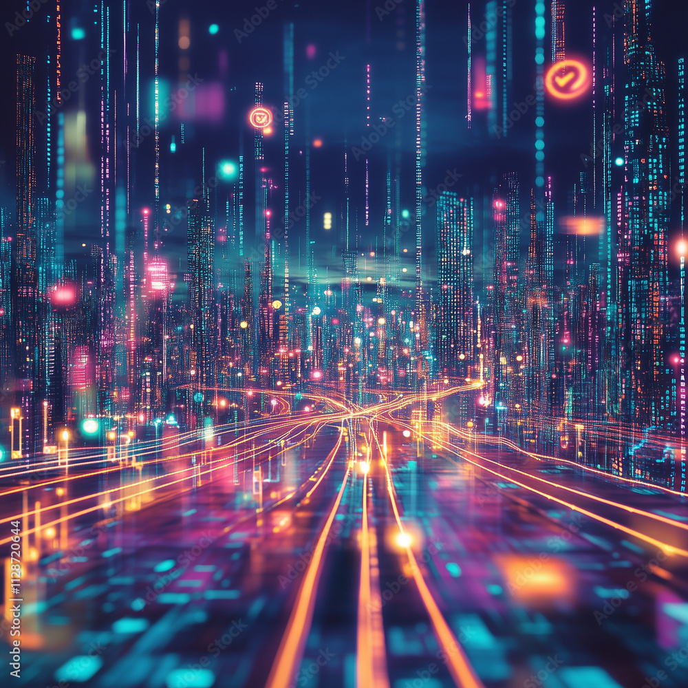 A futuristic depiction of a digital city with glowing data streams, floating icons, and a dynamic cyber atmosphere. A futuristic depiction of a digital city with glowing data streams, floating icons, and a dynamic cyber atmosphere.