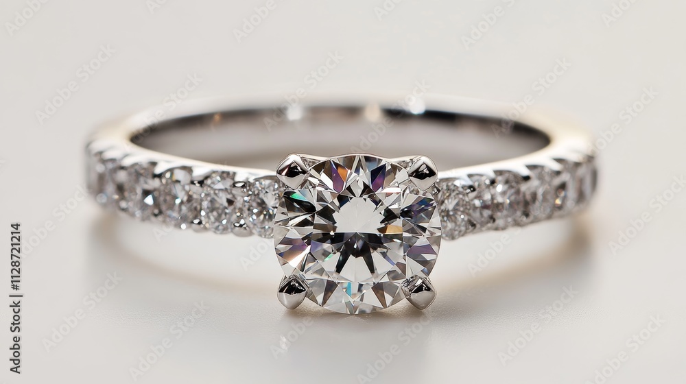 Diamond engagement ring and diamond eternity band ring group on white background Diamond engagement ring and diamond eternity band ring group on white background