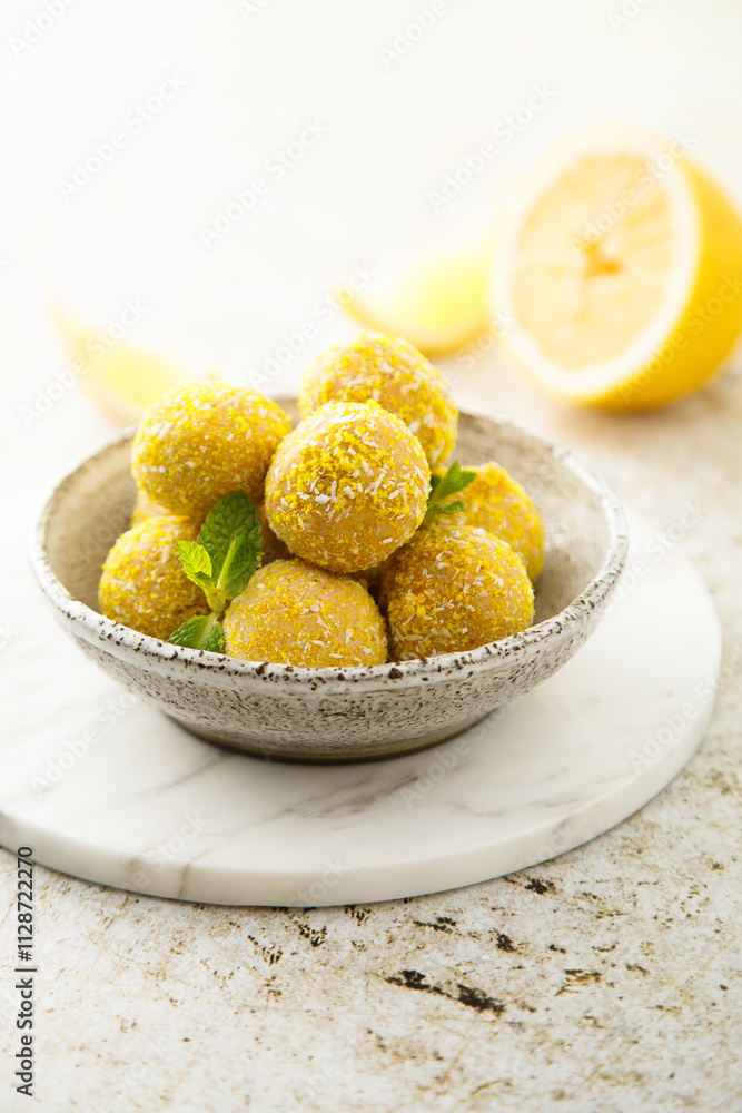 Homemade lemon truffles with white chocolate Homemade lemon truffles with white chocolate
