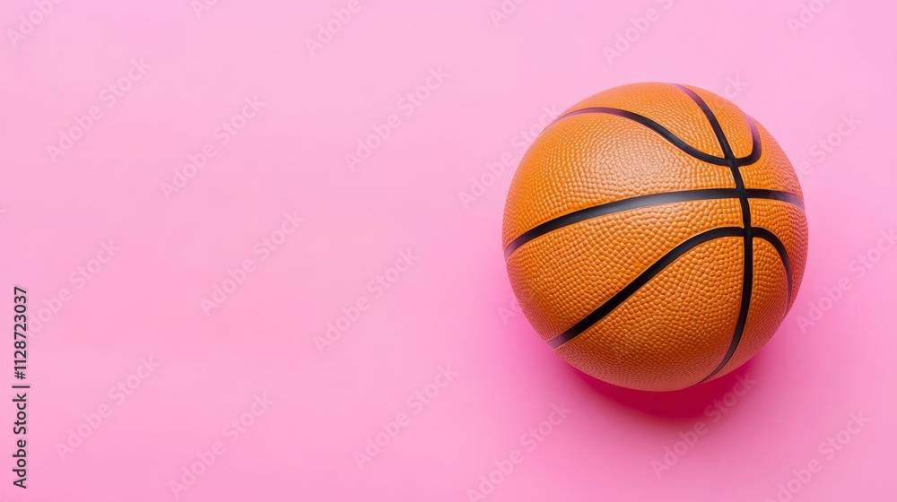 Orange ball on pink background top view Basketball equipment Orange ball on pink background top view Basketball equipment