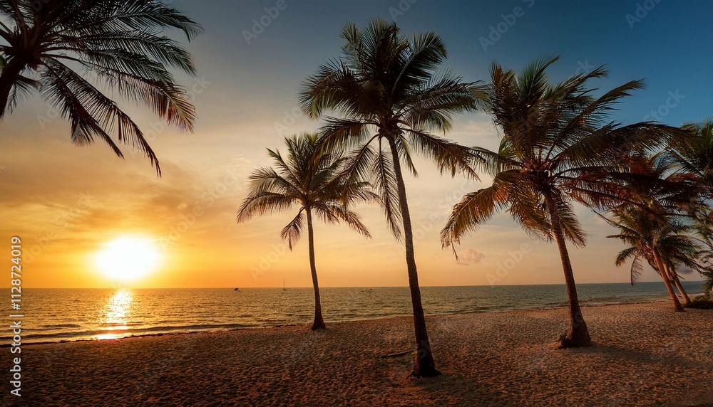 Obraz premium palm trees in the sunset generative ai