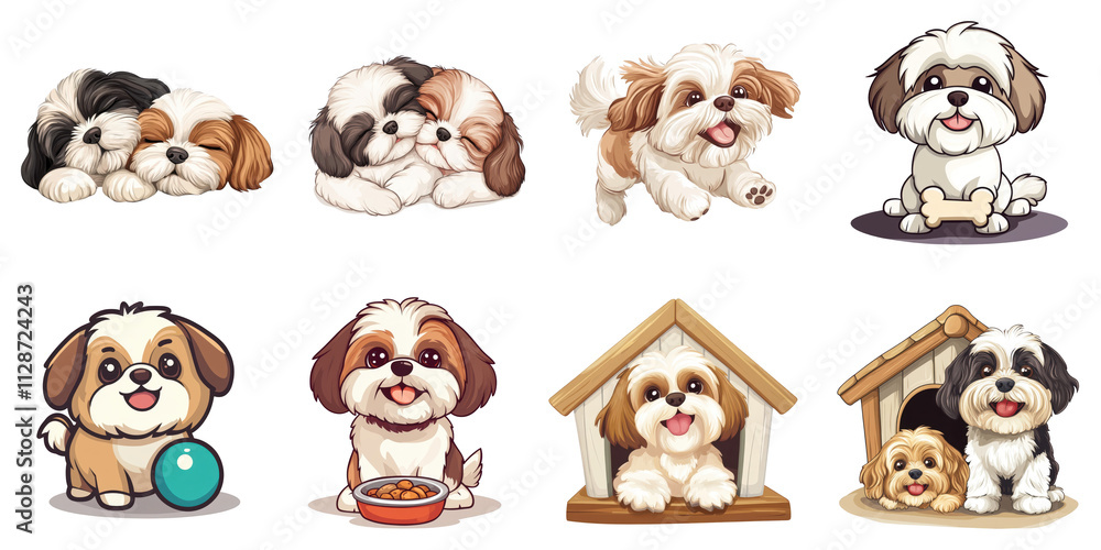 Obraz premium PNG Shih tzu no bg sample mockup set dog and pet aniamtion concept using for decoration.