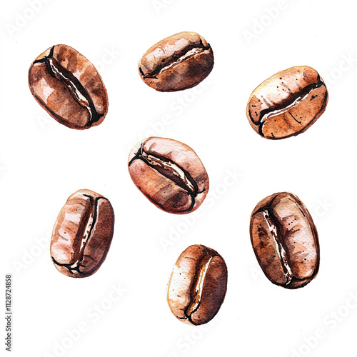 Coffee beans, hand-drawn watercolor