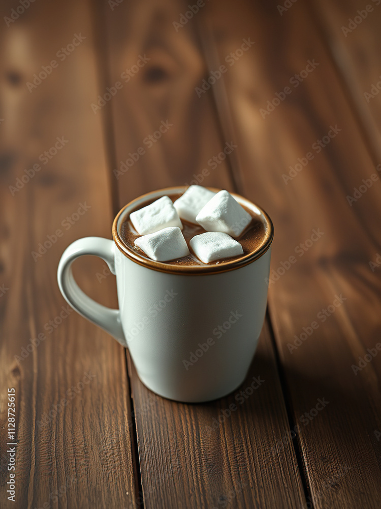 Obraz premium Hot chocolate with marshmallows in a mug on a table, indulgent, tabletop, mug