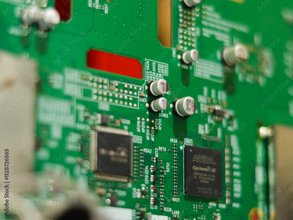Electronics Circuit Control Module Electronic circuit control panel with wires and connectors distributing ...