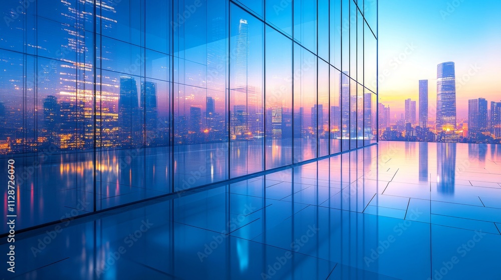 Obraz premium Cityscape Reflected in Modern Skyscraper Windows