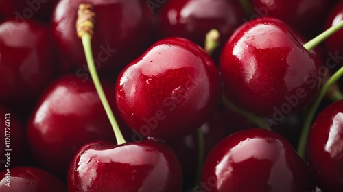 A close up of big plump red cherries filling the frame