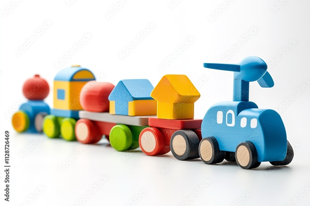 Fototapeta premium Train blocks, wooden toys, animal airplanes, and wooden toys. Generative Ai