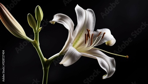 lily and stem against a black background
