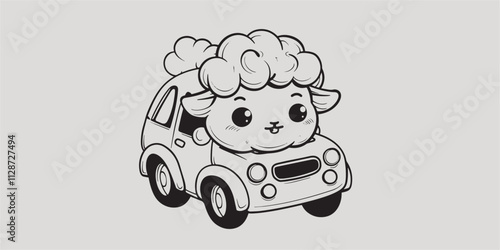 Cute sheep sketch coloring art on a car