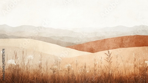 Serene Earth Tones Landscape With Rolling Hills And Grass