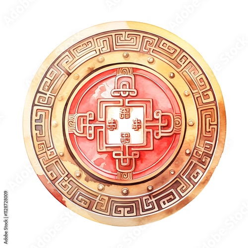 Round chinese amulet showing traditional red and gold colors for chinese new year