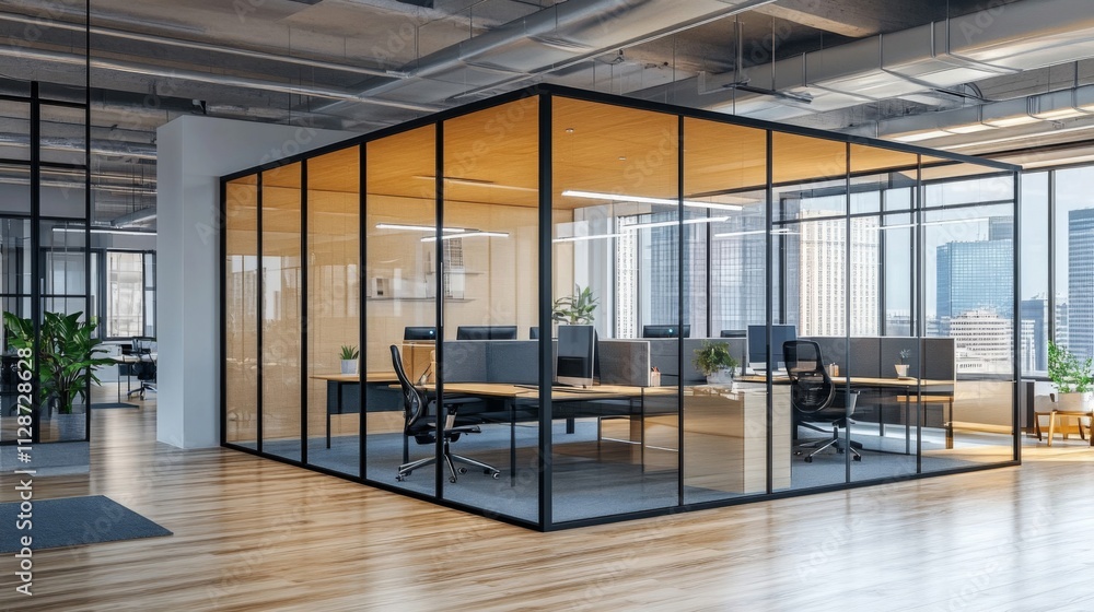 Modern Glass-Walled Office Space with City Views Modern Glass-Walled Office Space with City Views