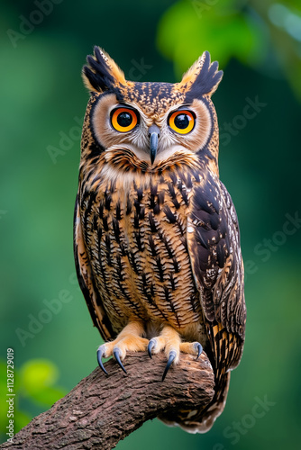 A brown owl sitting on top of a tree branch