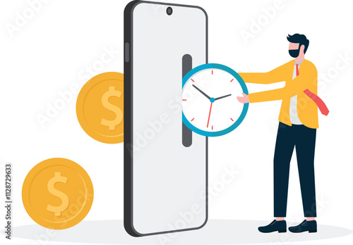 Businessmen sending money via mobile phone. Bank transfer or smartphone payment application,

