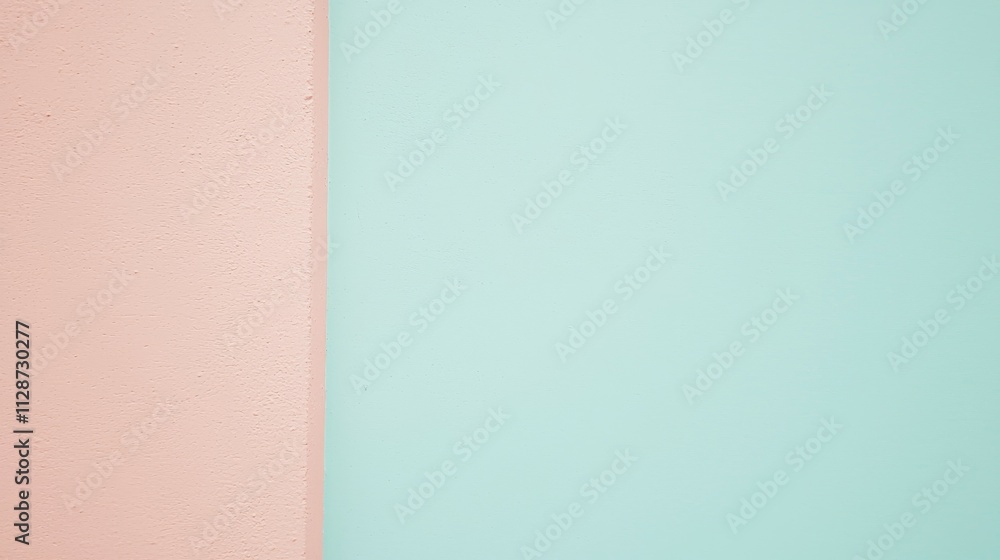 A minimalistic image featuring a split wall with pastel pink and mint green colors. A minimalistic image featuring a split wall with pastel pink and mint green colors.