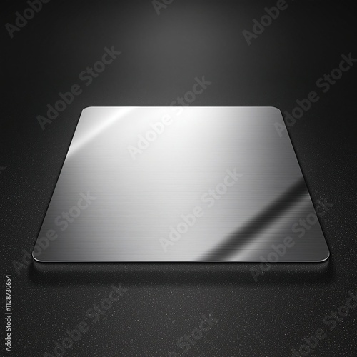 Smooth metal plate with a high-gloss finish on a dark brushed metallic background, sophisticated, high-end, design element, metal, modern photo