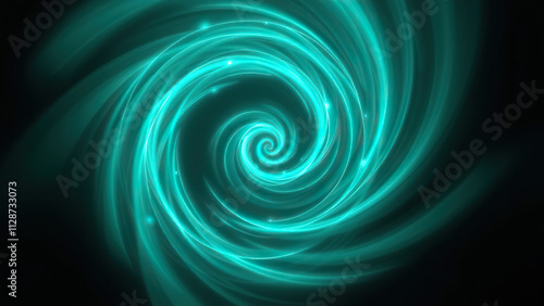 Swirling patterns of teal light in a mesmerizing spiral design, shape-shifting, colorful