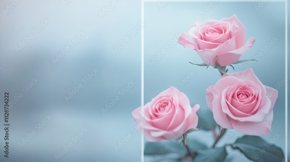 Blurred square background with three roses of pink color Copy space for text Mock up template Can be used for wallpaper wedding card web page banner Blurred square background with three roses of pink color Copy space for text Mock up template Can be used for wallpaper wedding card web page banner