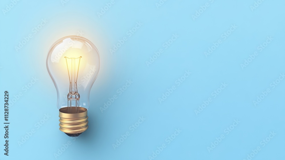 Knowledge and idea concept Light bulb with light on a blank blue banner background Brain wisdom knowledge and energy conservation is a creative idea Knowledge and idea concept Light bulb with light on a blank blue banner background Brain wisdom knowledge and energy conservation is a creative idea