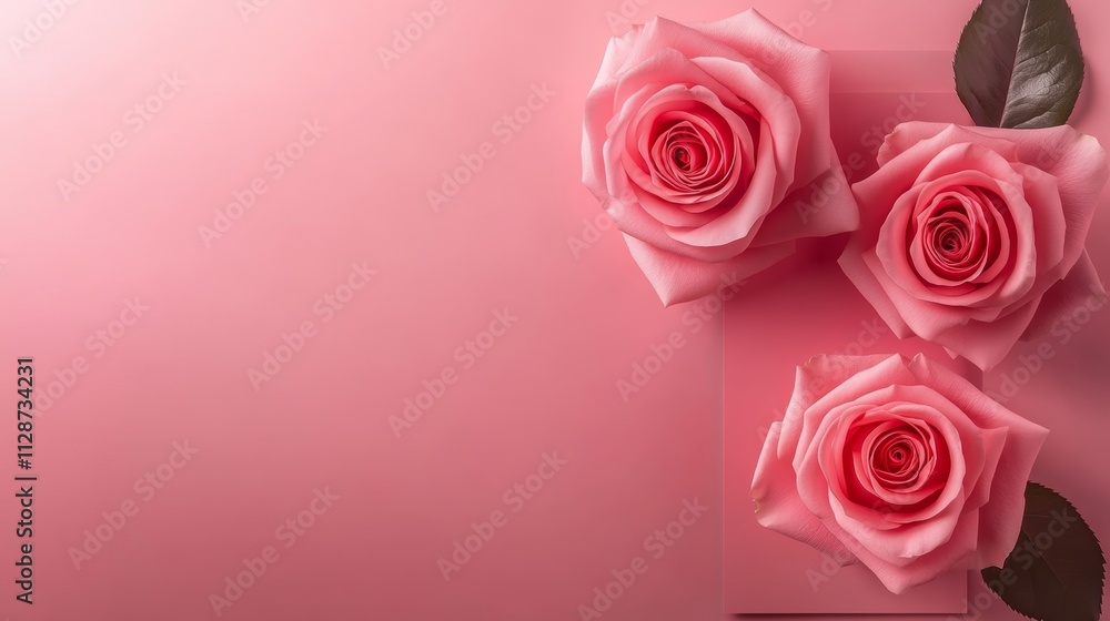 Blurred square background with three roses of pink color Copy space for text Mock up template Can be used for wallpaper wedding card web page banner Blurred square background with three roses of pink color Copy space for text Mock up template Can be used for wallpaper wedding card web page banner