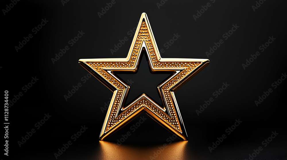 Obraz premium A shiny gold star on a dark background, featuring intricate detailing that highlights its three-dimensional form.