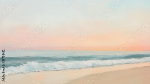Serene Coastal Sunset Painting Soft Hues Beach Waves