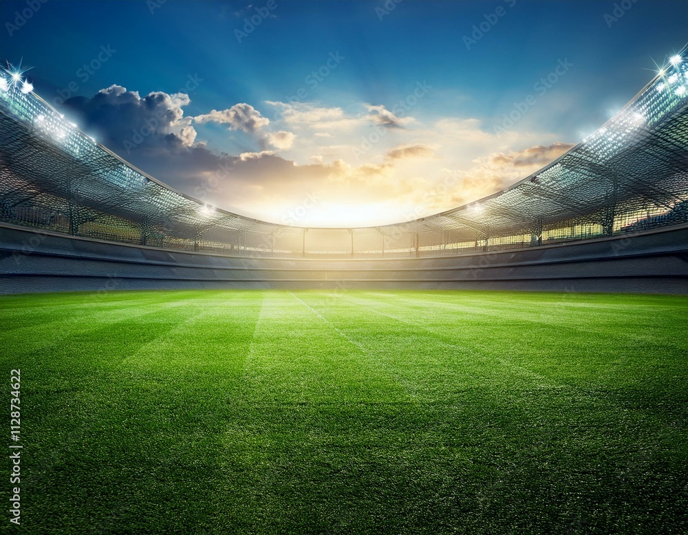 Soccer stadium field in day mood with light Soccer stadium field in day mood with light