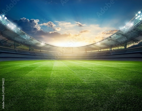 Soccer stadium field in day mood with light 