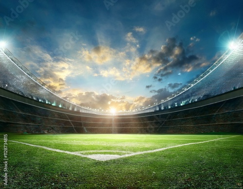 Soccer stadium field in day mood with light 