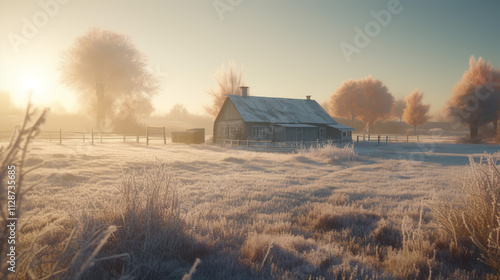 Frosty Countryside Landscape at Sunrise