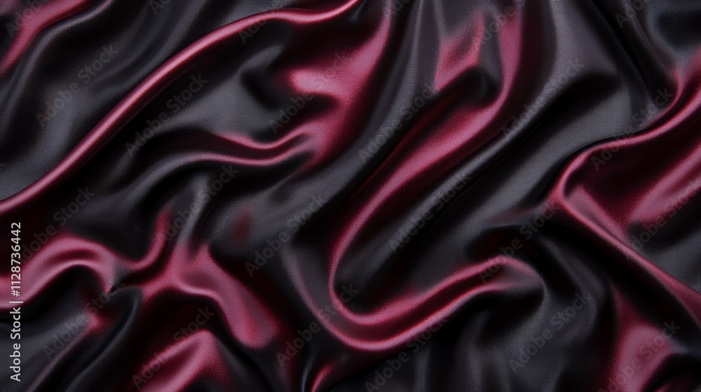 Obraz premium Black red burgundy silk satin Soft wavy folds Shiny fabric Dark cherry luxury background with space for design Christmas Birthday Valentine Elegant rich chic fancy Flat lay table top view