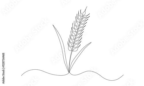 Wheat one continuous line illustration. Hand drawn doodle sketch of barley grain