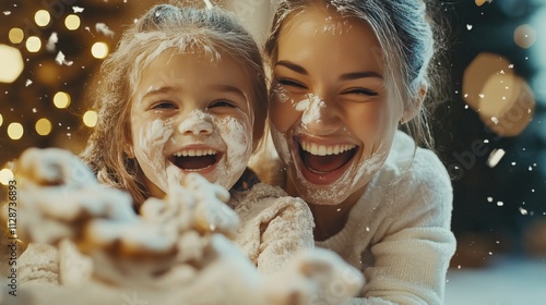 Mother and Daughter Baking Christmas Cookies Together