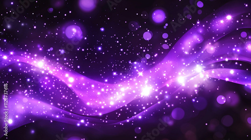 Purple wave of light with stars and glitter is displayed. The image is of a purple wave with stars and glitter, creating a sense of movement and energy. The stars and glitter add a sense of magic