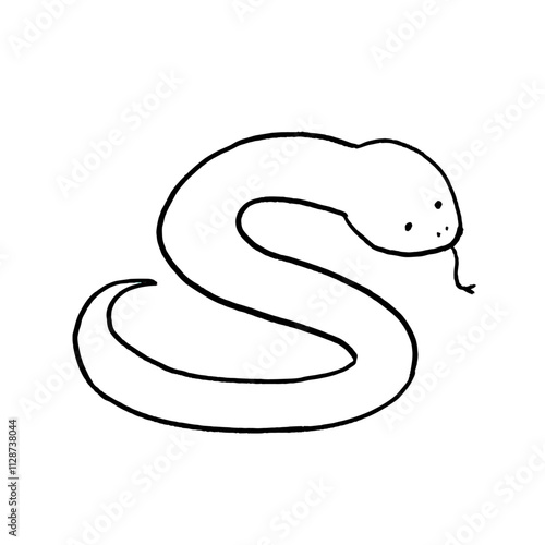 手描きのシンプルなヘビ　カーブを描きながら右下を向く
