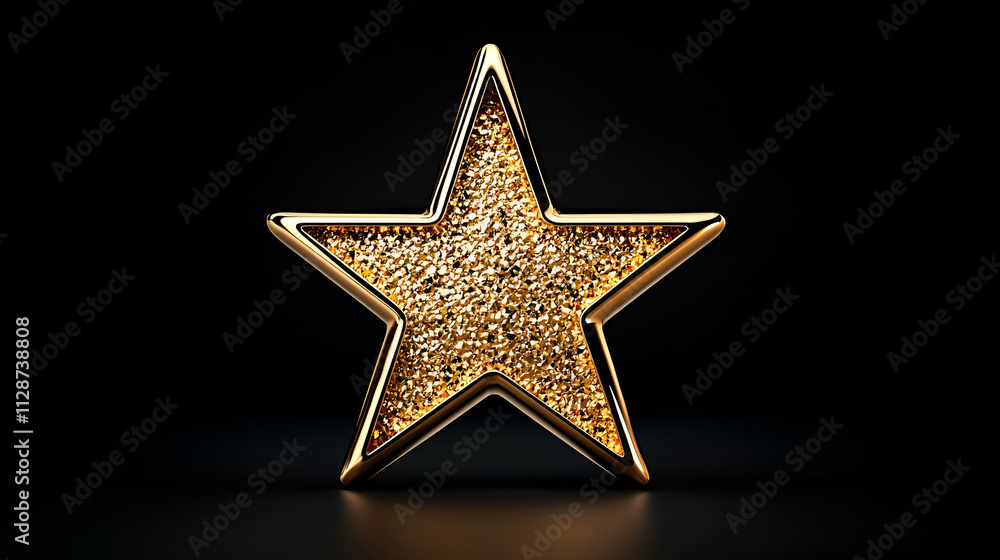 Shiny gold star with a textured surface against a dark background, creating an elegant and eye-catching visual. Shiny gold star with a textured surface against a dark background, creating an elegant and eye-catching visual.