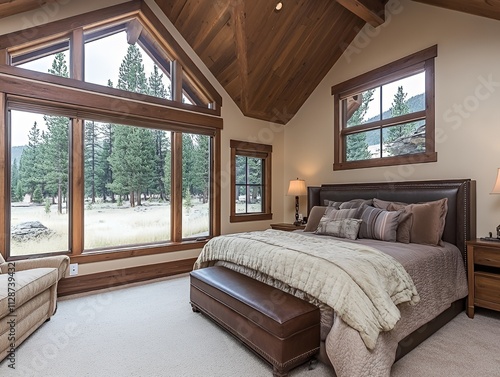 Master suite with large windows reading nook and private ambiance photo