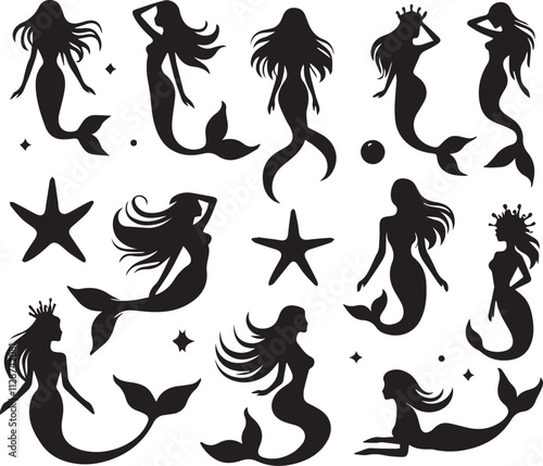 Mermaid silhouettes vector