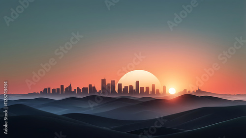 Wallpaper Mural A sunset beautiful skyline merging organic landscapes with modern overlays background design. Torontodigital.ca