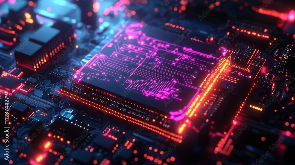 Glowing Circuit Board with a Central Processor Glowing Circuit Board with a Central Processor