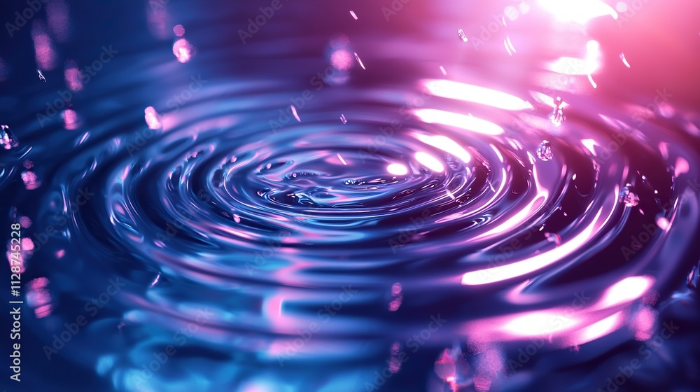 Ripples form dynamically in a water surface under soft light effects Ripples form dynamically in a water surface under soft light effects